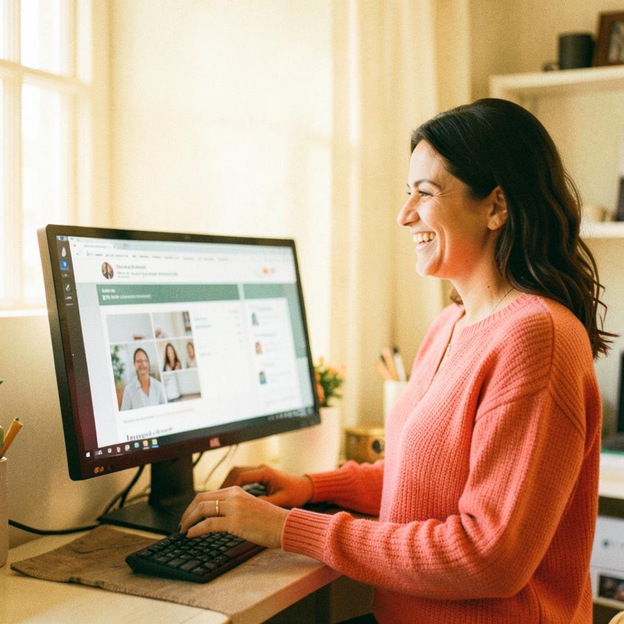 A marketing team using an interactive product demo on a large monitor